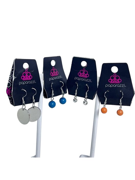 paparazzi Jewelry - Lot Of 4 Paparazzi Silver Tone Pierced Earrings W/ Bead And Disc Designs (6458)